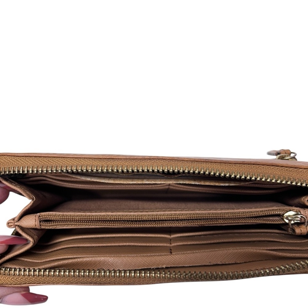 Fossil Tan Brown Pebble Leather Wallet  Zip Around Clutch - Picture 4 of 8